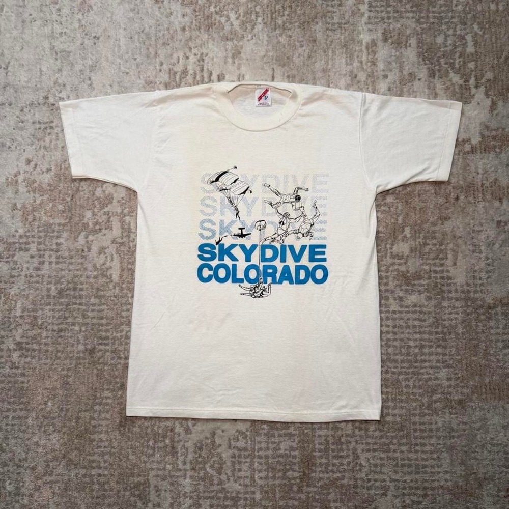 Vintage 80s Jerzees Skydive Colorado Graphic Print Single Stitch T-Shirt